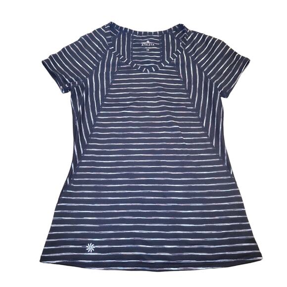 Athleta Black Stripe Scoop V-Neck Athletic Fit Top – Women’s XS – Short Sleeve - Picture 1 of 8